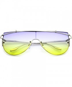 Rimless Futuristic Rimless Metal Crossbar Gradient Colored Mono Lens Shield Sunglasses 61mm - Silver / Blue-yellow - C017YZC3...