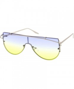 Rimless Futuristic Rimless Metal Crossbar Gradient Colored Mono Lens Shield Sunglasses 61mm - Silver / Blue-yellow - C017YZC3...