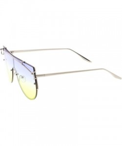 Rimless Futuristic Rimless Metal Crossbar Gradient Colored Mono Lens Shield Sunglasses 61mm - Silver / Blue-yellow - C017YZC3...