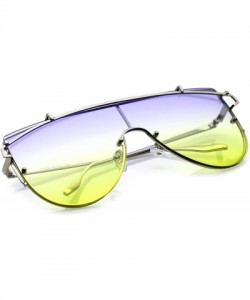 Rimless Futuristic Rimless Metal Crossbar Gradient Colored Mono Lens Shield Sunglasses 61mm - Silver / Blue-yellow - C017YZC3...