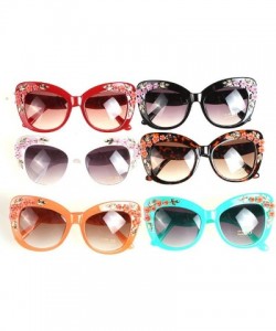 Round Women's Floral Stud Embellished Party Oversized Butterfly Sunglasses - Black - CS187QSH62H $20.13