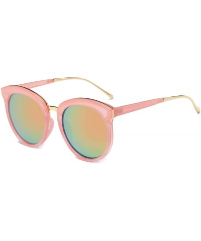 Goggle Women Mirrored Round Fashion Sunglasses - Pink - CO18WU6GZZG $16.58