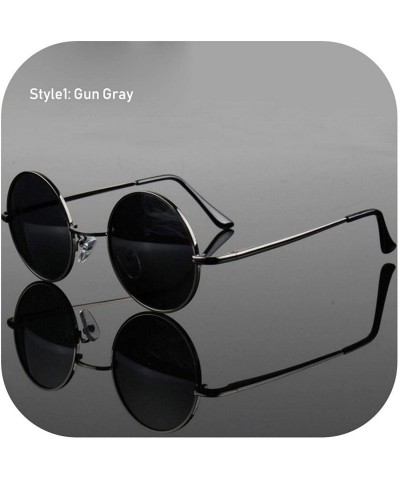 Round Retro Classic Vintage Round Polarized Sunglasses Men Er Sun Women Metal Frame Black Lens Eyewear Driving - C2 Gun - C31...