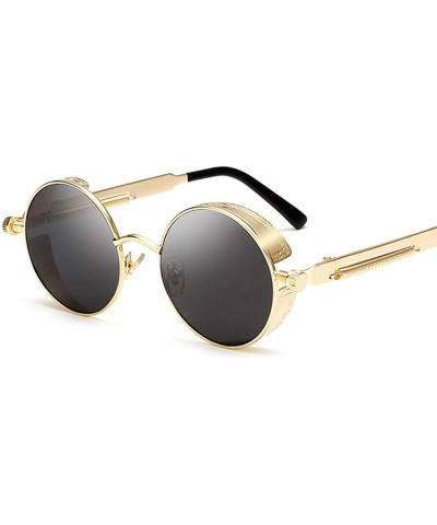 Round Metal Steampunk Sunglasses Men Women Fashion Round Glasses Design Vintage UV400 Eyewear Shades - 13 - CV197A35E4N $31.91