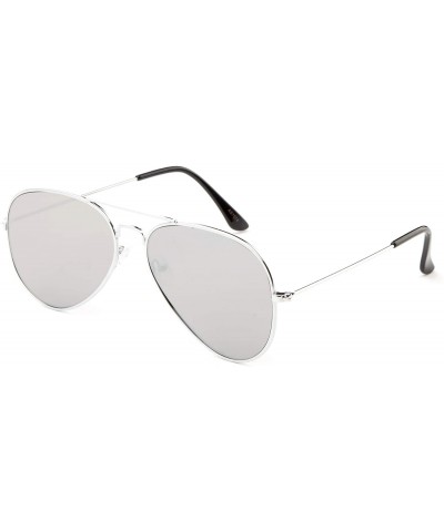 Aviator "Cruise" Aviator Flat Flash Lens Fashion Sunglasses - Silver/Mirror - CM1283NJZV7 $24.89
