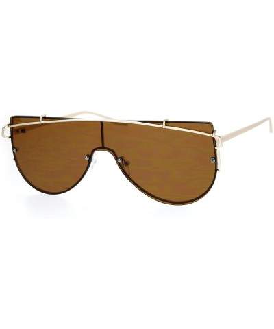 Oversized Super Wide Oversized Sunglasses Futuristic Wire Metal Flat Top Shades UV 400 - Gold (Brown) - C8186L3SGS7 $26.20