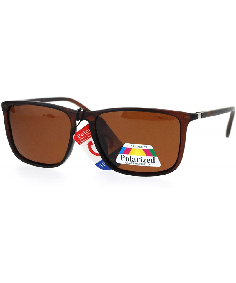 Rectangular Polarized Lens Sunglasses Thin Light Rectangular Frame Unisex Fashion - Brown - C2182L7ZXQE $12.93