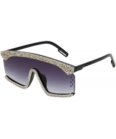 Square Square Oversized Rhinestone Sunglasses Fashion UV400 Protection Glasses - Gray - CR195WH9SI4 $19.09