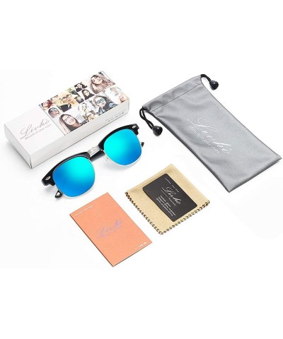 Semi-rimless Polarized Sunglasses Semi Rimless Frame Retro Clubmaster Shades for Women Men - Black Navy Blue - C518ER0M66R $1...