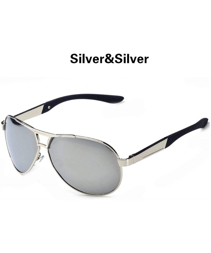Round Mens Glasses Polarized Sunglasses Male Driver's Goggles Mirror Sun Metal Frame - Silver Silver - CC19856G33C $21.26