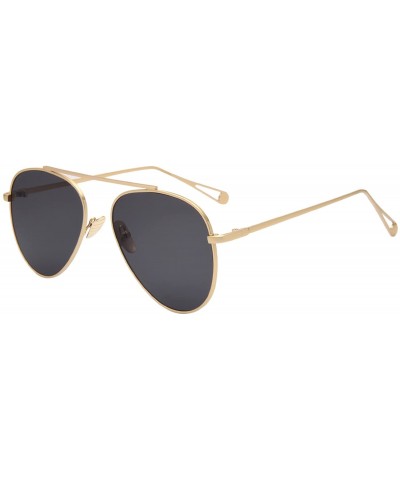 Oversized Classic Aviator Metal Frame Flat Mirror Lens Sunglasses LS5800 - Gold Frame Gray Lenses - CW17Z6A7XA7 $16.39