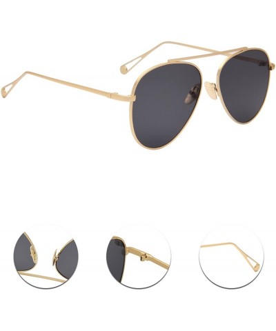 Oversized Classic Aviator Metal Frame Flat Mirror Lens Sunglasses LS5800 - Gold Frame Gray Lenses - CW17Z6A7XA7 $16.39