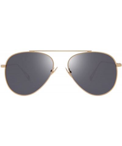 Oversized Classic Aviator Metal Frame Flat Mirror Lens Sunglasses LS5800 - Gold Frame Gray Lenses - CW17Z6A7XA7 $16.39