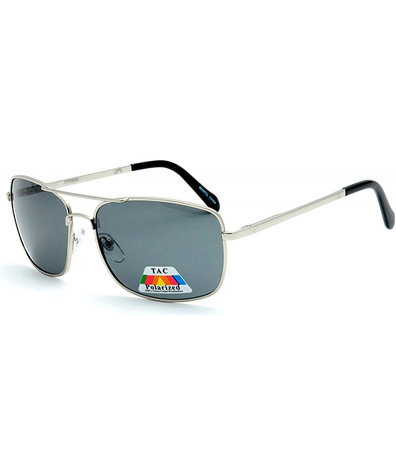 Oversized Classic Fashion Rectangular Flat Top Aviator Polarized Lens Sunglasses - Silver - CP18YXADRDU $13.36