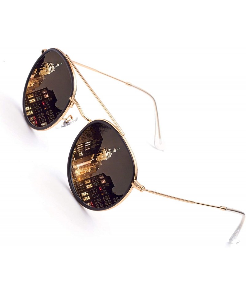 Oversized Retro Round Sunglasses Metal Frame Glass Circle Lens Men Women 3647 Vintage Style - Gold / Brown Glass Lens - C818E...