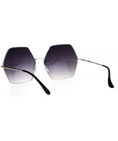 Oversized Womens Super Oversized Fashion Sunglasses Hexagon Shape Metal Frame - Silver (Smoke) - CB188TW5CS8 $8.75