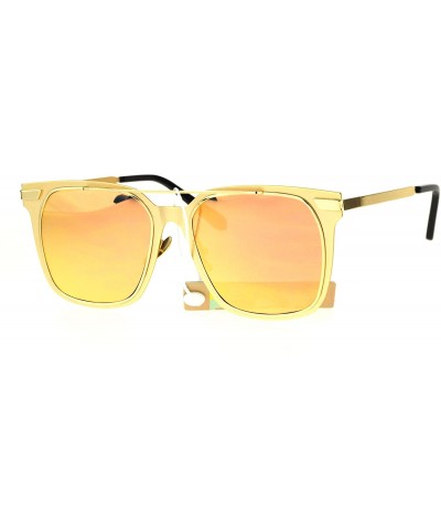 Rectangular Metal Horn Rim Color Mirror Lens Retro Vintage Style Sunglasses - Gold Red - CF17YDD2DWQ $13.03