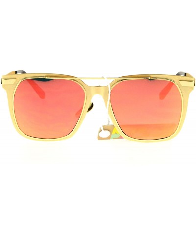 Rectangular Metal Horn Rim Color Mirror Lens Retro Vintage Style Sunglasses - Gold Red - CF17YDD2DWQ $13.03