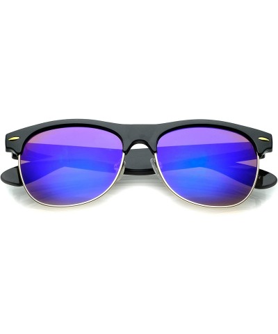 Semi-rimless Classic Half Frame Colored Mirror Square Lens Horn Rimmed Sunglasses 55mm - Black-gold / Blue Mirror - CX12NRN22...