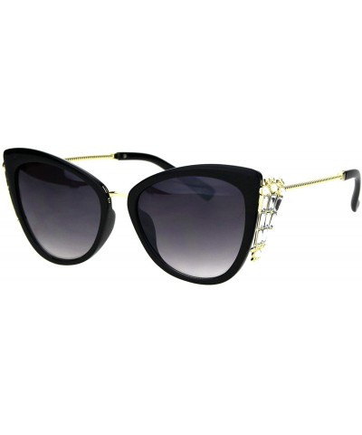 Butterfly Womens Butterfly Frame Sunglasses Jeweled Side Fashion Shades UV 400 - Black (Smoke) - C318QXEISEH $22.83