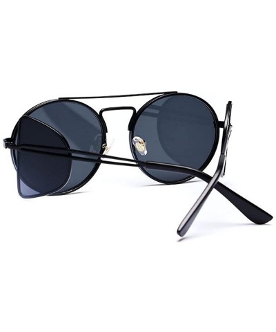 Round Steampunk sunglasses round frame glasses street shooting - Black Color - CK12JKENB6D $21.54