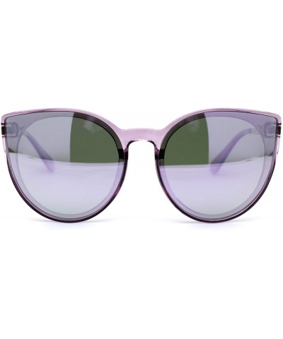 Oversized Womens Round Polarized Oversize Cat Eye Chic Plastic Retro Sunglasses - Purple Mirror - CK192AMLYXR $13.18