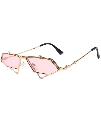 Oval Retro Flip Up Sunglasses-Polarized Geometric Sunglasses-Metal Frame Mirror Lens - B - C7190O32WAS $60.45