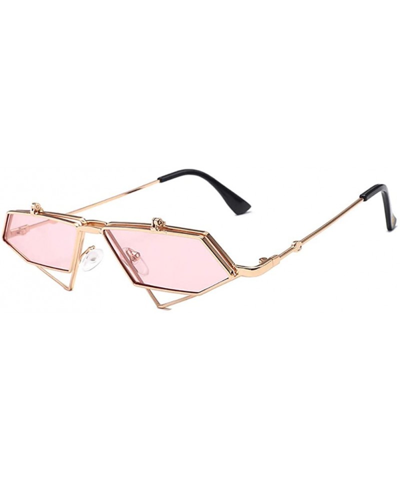 Oval Retro Flip Up Sunglasses-Polarized Geometric Sunglasses-Metal Frame Mirror Lens - B - C7190O32WAS $36.11