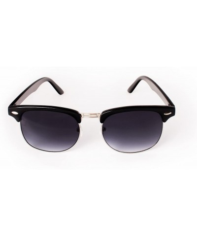 Square Sunglasses in Black - Half Frame With Metal Details - Retro Classic Men's Women's - CK12H4USUYX $20.18