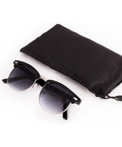 Square Sunglasses in Black - Half Frame With Metal Details - Retro Classic Men's Women's - CK12H4USUYX $20.18