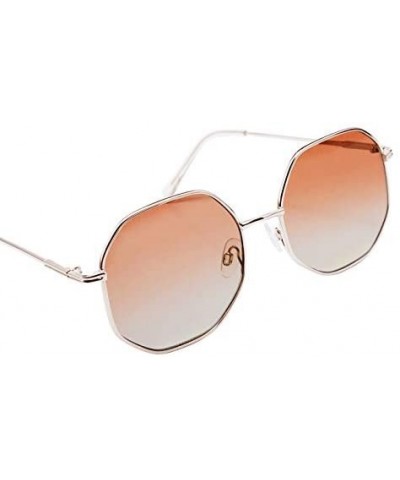 Sport Fashion Oversized Sunglasses for Men and Women Polygon Mirrored Lens with Case - UV 400 Protection - Gold-tea - CG18T4I...