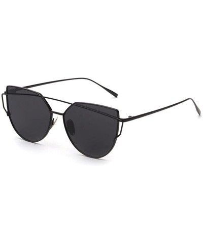 Goggle Fashion Twin Beams Classic Women Metal Frame Mirror Sunglasses Cat Eye Glasses - Black - CN18UH9T340 $10.76