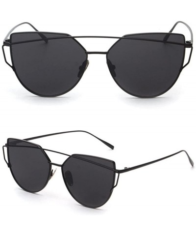 Goggle Fashion Twin Beams Classic Women Metal Frame Mirror Sunglasses Cat Eye Glasses - Black - CN18UH9T340 $10.76