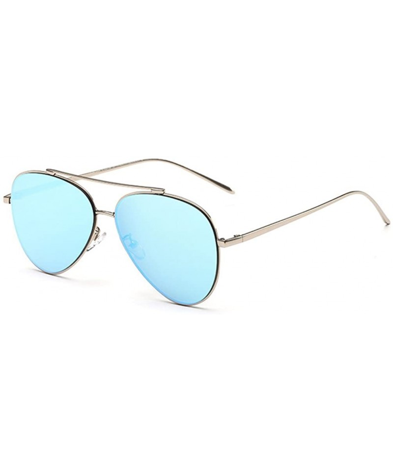 Oval Unisex Polarized Sunglasses Thin Frame colorful Lens UV400 protection - Gold/Biue - CG128ECGPID $13.36