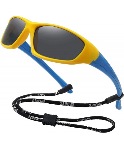 Aviator Kids Bendable Polarized Sunglasses for Boys Girls Age 3-10 with Strap - Sport Yellow/Blue - CS196DIO8Z8 $10.23