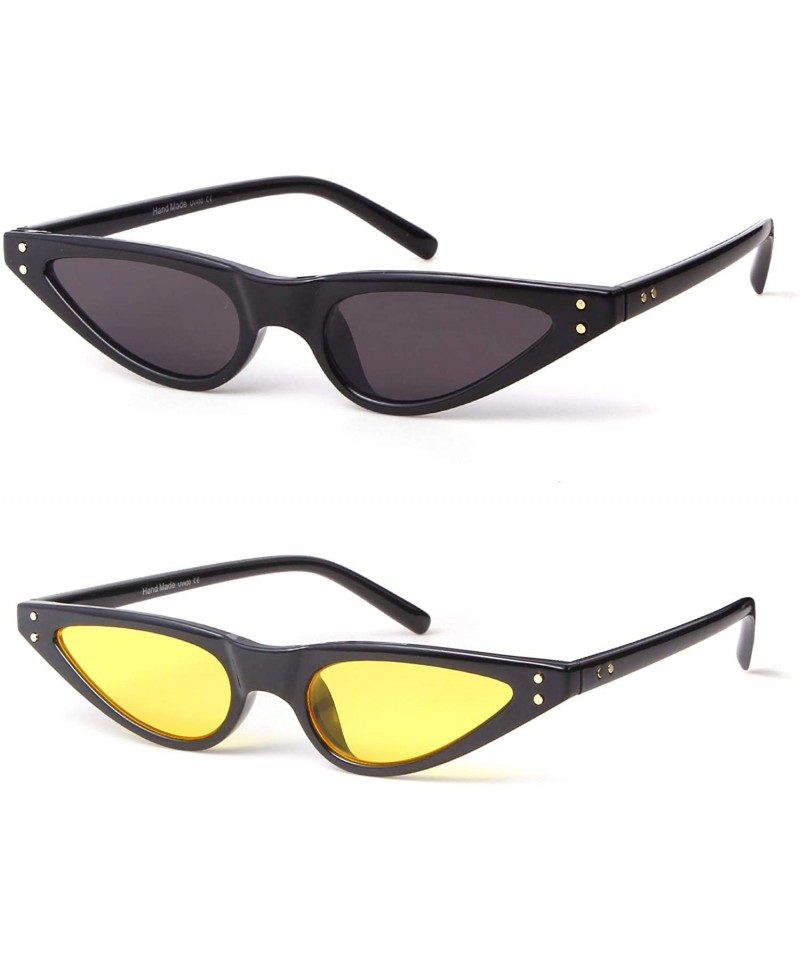 Goggle Vintage Retro Cat Eye Sunglasses For Women Small Glasses with Rivet - (2 Pack) Black Grey +Yellow Lens - CQ194YE2NYL $...