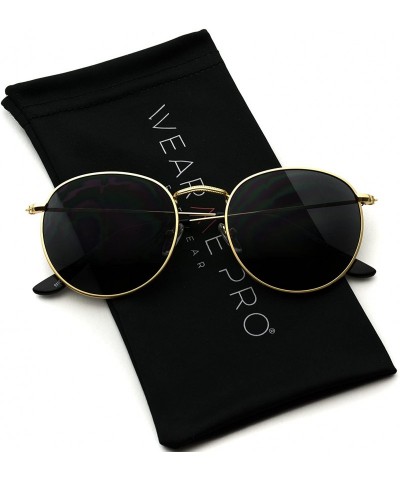 Oval Reflective Lens Round Trendy Sunglasses - Gold Frame / Black Lens - C3183KIT0R3 $26.11