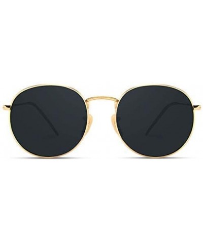 Oval Reflective Lens Round Trendy Sunglasses - Gold Frame / Black Lens - C3183KIT0R3 $26.11