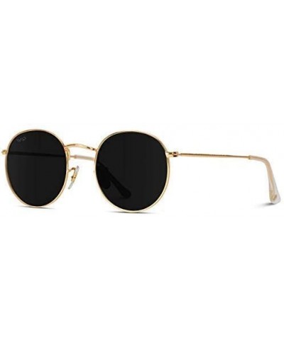 Oval Reflective Lens Round Trendy Sunglasses - Gold Frame / Black Lens - C3183KIT0R3 $48.75