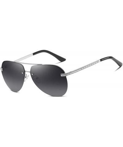 Oval Mens Aviator Sunglasses Polarized Alloy Frame for Driving Fishing Golf UV 400 Protection - Silver Grey - C318AYR6TKX $31.61