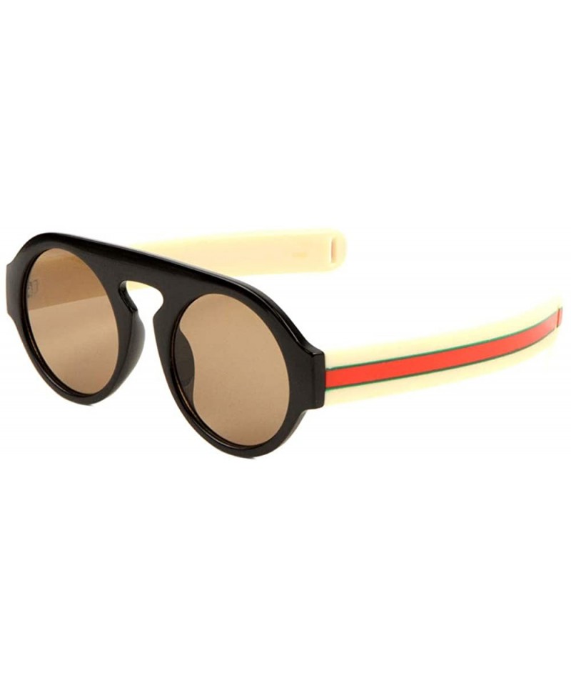 Round Round Lens One Piece Plastic Frame Thick Colored Temple Sunglasses - Brown - C1197AD04QK $15.13