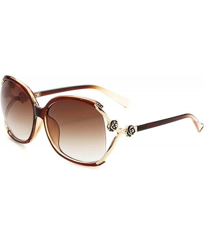 Sport Classic Retro Flowers Sunglasses for Women PC Resin UV 400 Protection Sunglasses - Transparent Brown - CH18SAT4SCW $28.66