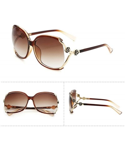 Sport Classic Retro Flowers Sunglasses for Women PC Resin UV 400 Protection Sunglasses - Transparent Brown - CH18SAT4SCW $28.66