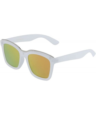Aviator Large Square Sunglasses Flat Lens Color Mirror Metal Brow Mod Fashaion - White - CZ12NSB1SNV $20.29