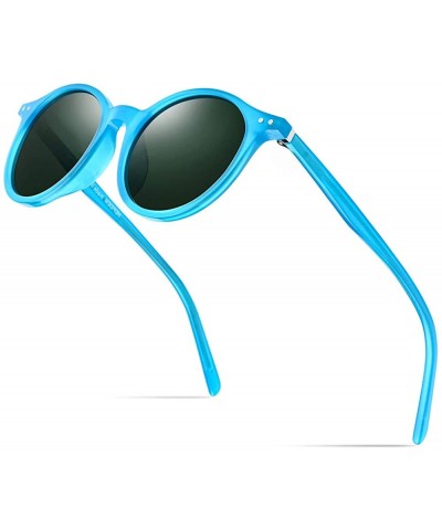 Round Vintage Polarized Sunglasses for Women - 100% UV400 Protection Acetate Frame 9116 - CT18TI2QTHH $26.15