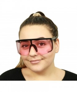 Shield Oversized Super Shield Colorful Translucent Lens Sunglasses Retro Flat Top 80's Frame Rave Shades - Pink Lens - CW1967...