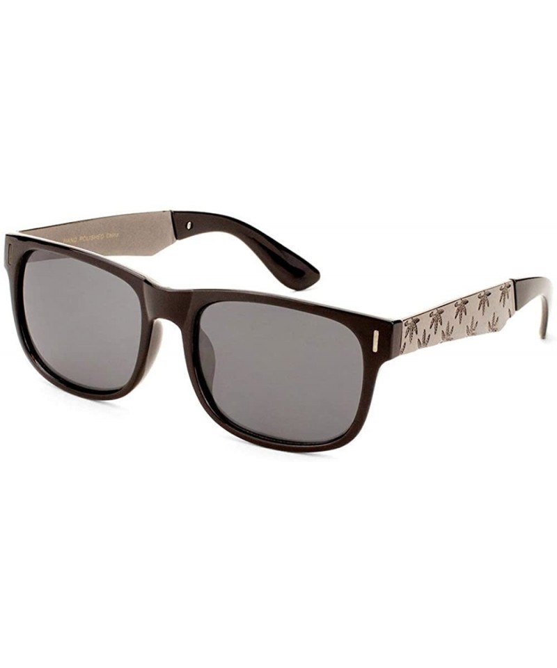 Square Classic Plastic & Metal Frame Engraved Marijuana Weed Leaf Sunglasses - Black & Gunmetal Frame - CF187EO82M8 $13.06