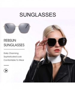 Cat Eye Oversized Sunglasses for Women Polarized Black Big Sun Glasses Fashion Designer Square Shades UV Protection - CY18QMQ...