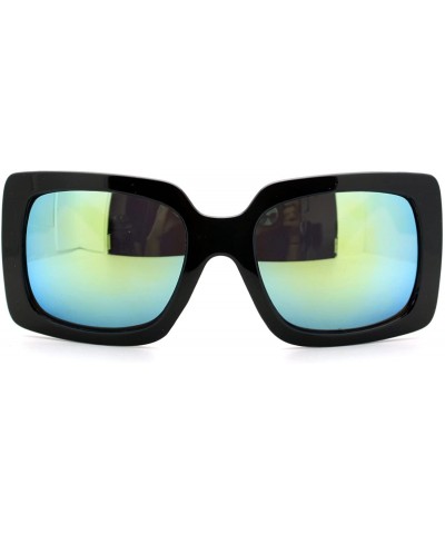 Oversized Womens Thick Plastic Rectangular Groovy Retro Mirrored Lens Sunglasses Black Yellow - C311YHV1OFZ $11.58