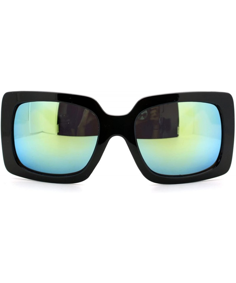 Oversized Womens Thick Plastic Rectangular Groovy Retro Mirrored Lens Sunglasses Black Yellow - C311YHV1OFZ $11.58